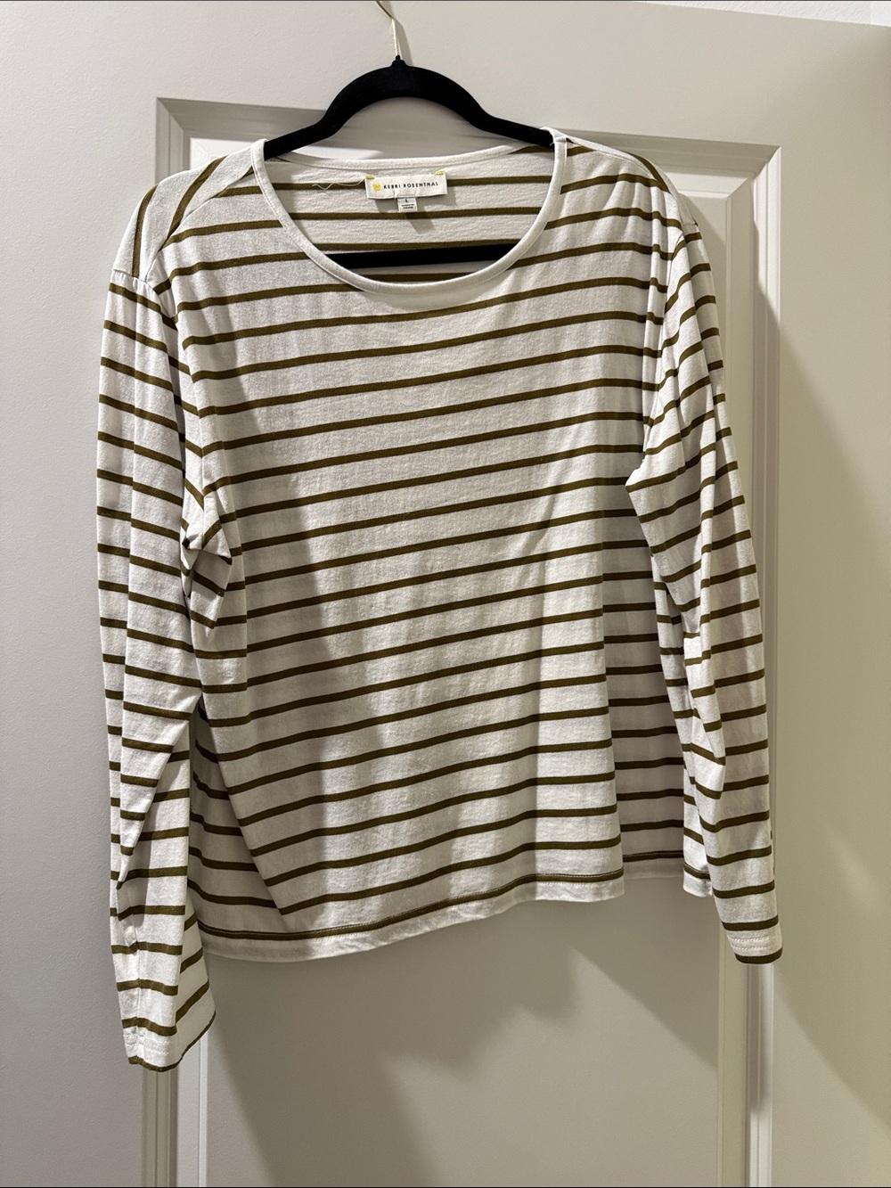 White & Olive Striped Long-Sleeve Tee